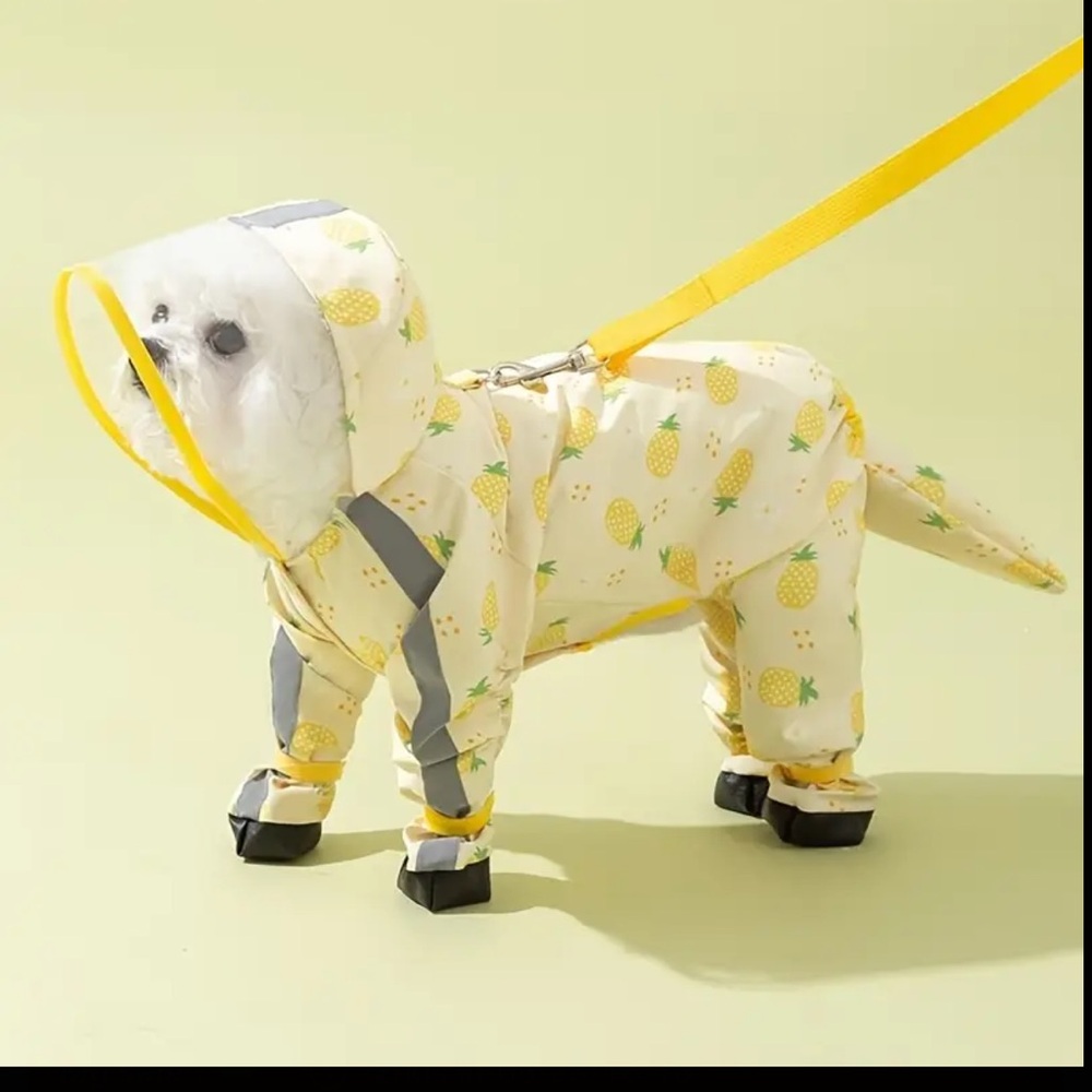 💎Small Dog puppy Raincoat Jacket Tail Protect Feet Cover Waterproof 🍍 pineapple